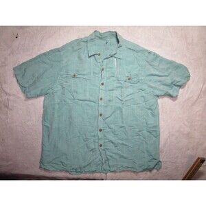 Caribbean Double Front Pocket Linen Blend Fishing Button Shirt XL